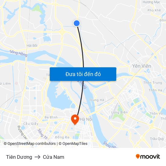 Tiên Dương to Cửa Nam map