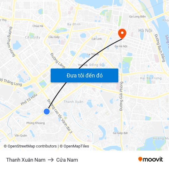 Thanh Xuân Nam to Cửa Nam map