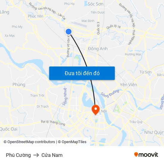 Phú Cường to Cửa Nam map