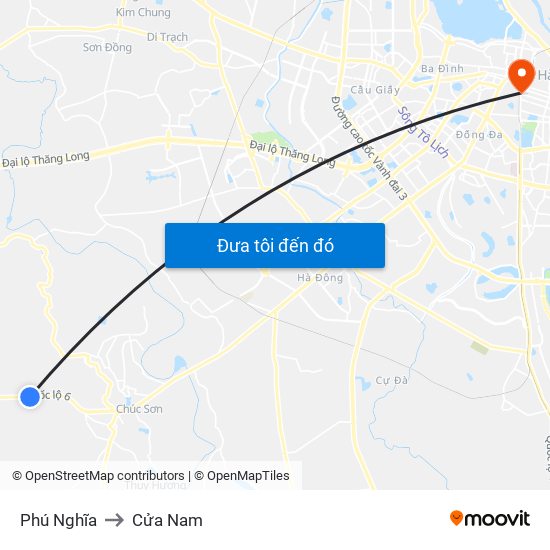 Phú Nghĩa to Cửa Nam map