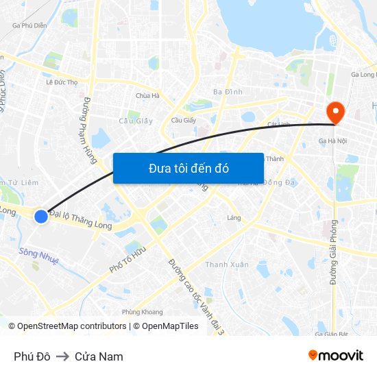 Phú Đô to Cửa Nam map