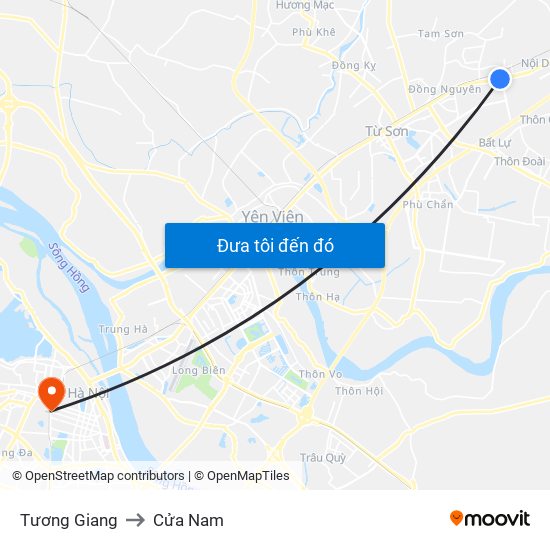 Tương Giang to Cửa Nam map