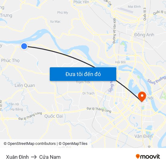 Xuân Đình to Cửa Nam map