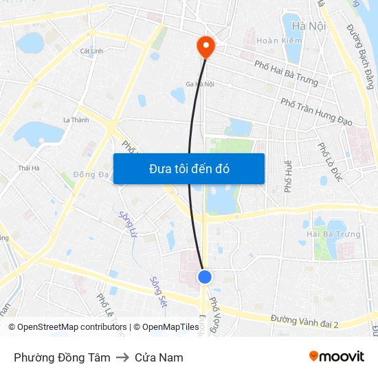 Phường Đồng Tâm to Cửa Nam map