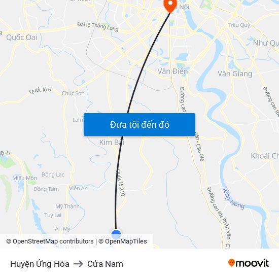 Huyện Ứng Hòa to Cửa Nam map