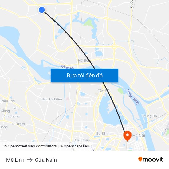 Mê Linh to Cửa Nam map