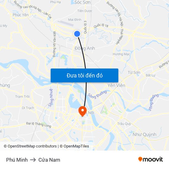 Phú Minh to Cửa Nam map