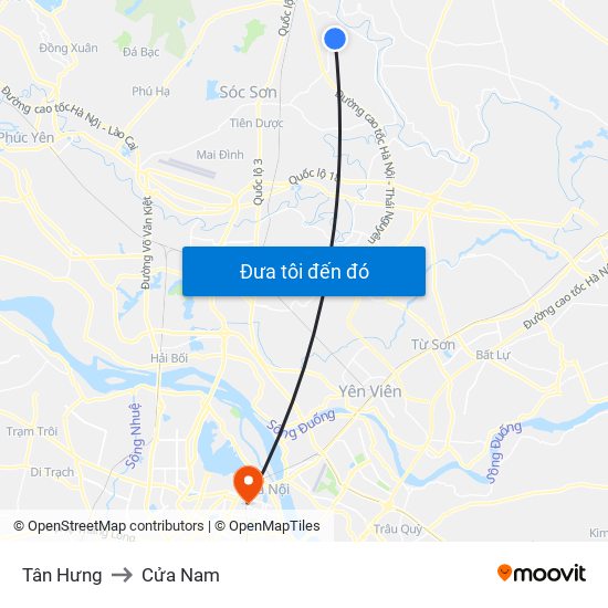 Tân Hưng to Cửa Nam map