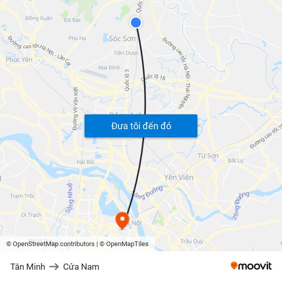 Tân Minh to Cửa Nam map