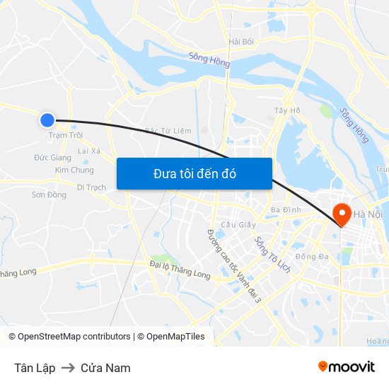 Tân Lập to Cửa Nam map