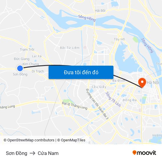 Sơn Đồng to Cửa Nam map