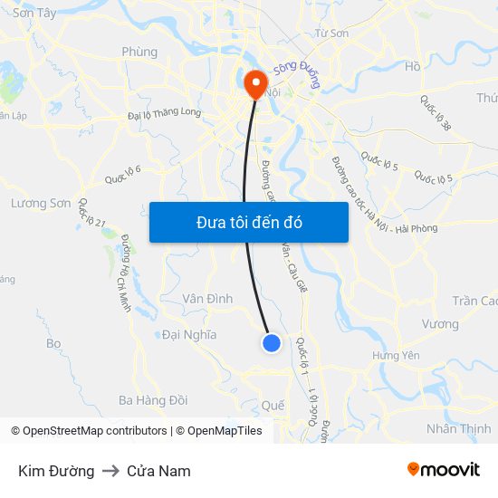 Kim Đường to Cửa Nam map