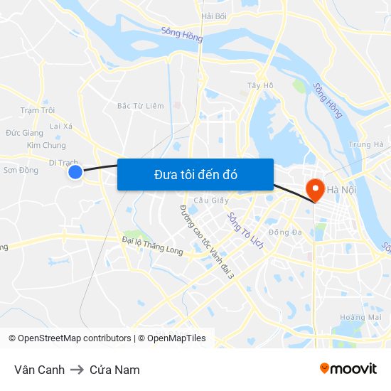 Vân Canh to Cửa Nam map