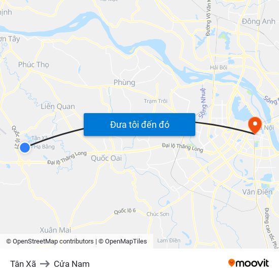 Tân Xã to Cửa Nam map