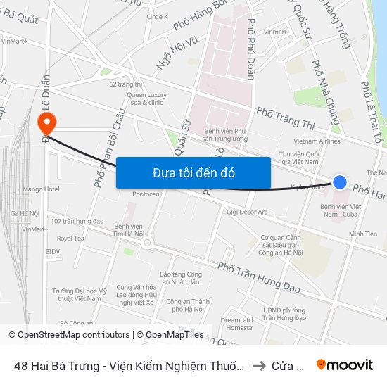 48 Hai Bà Trưng - Viện Kiểm Nghiệm Thuốc Trung Ương to Cửa Nam map