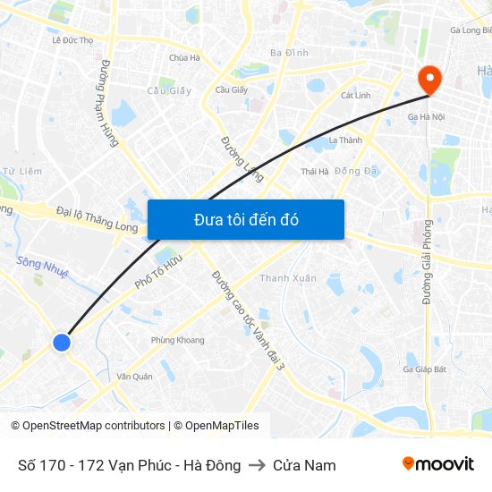 Số 170 - 172 Vạn Phúc - Hà Đông to Cửa Nam map