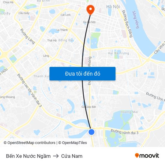 Bến Xe Nước Ngầm to Cửa Nam map