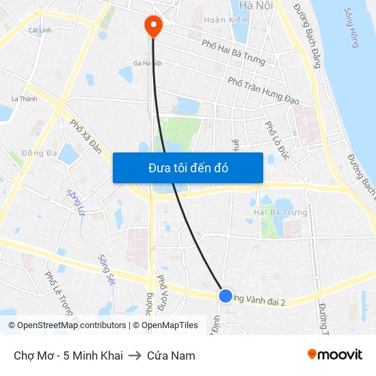 Chợ Mơ - 5 Minh Khai to Cửa Nam map