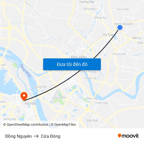 Đồng Nguyên to Cửa Đông map