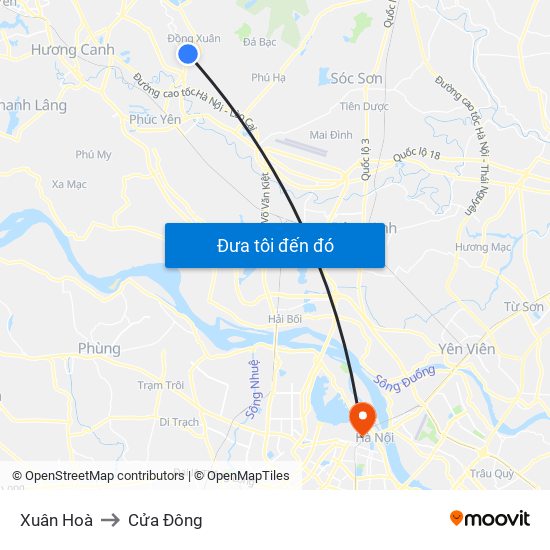 Xuân Hoà to Cửa Đông map