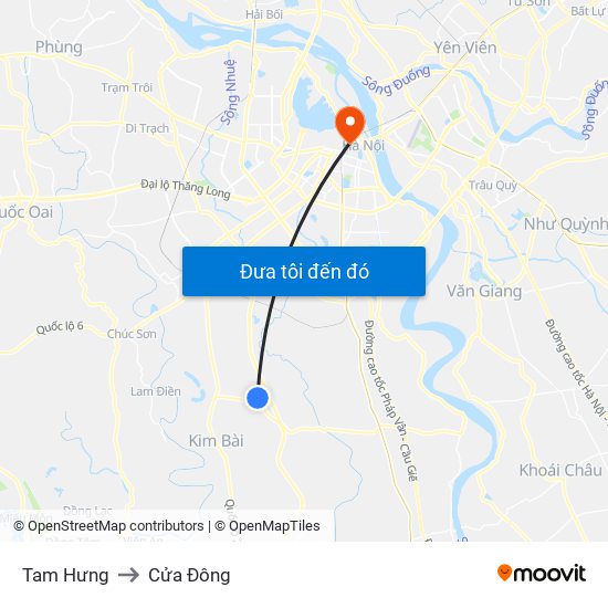 Tam Hưng to Cửa Đông map