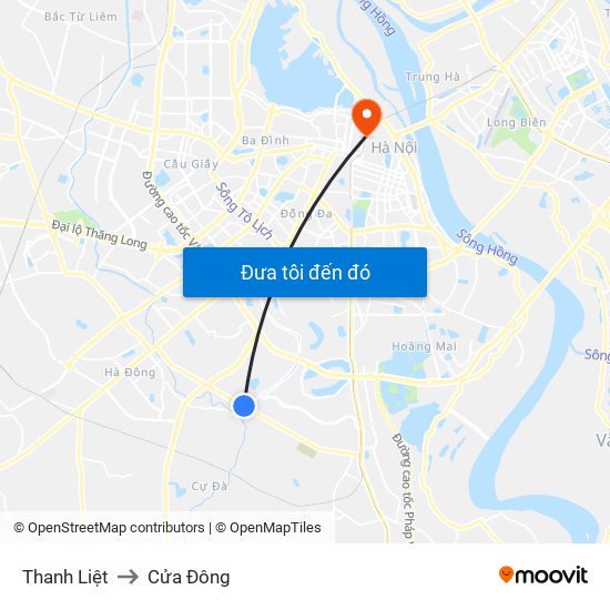 Thanh Liệt to Cửa Đông map