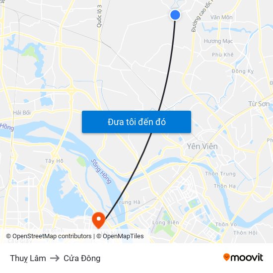 Thuỵ Lâm to Cửa Đông map