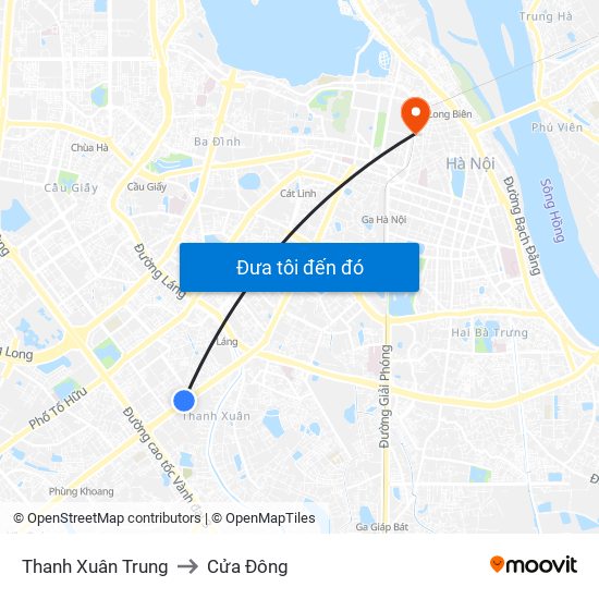 Thanh Xuân Trung to Cửa Đông map