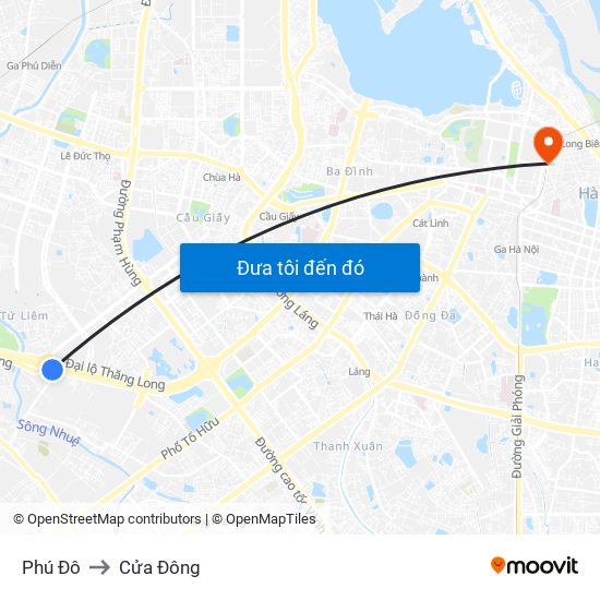 Phú Đô to Cửa Đông map