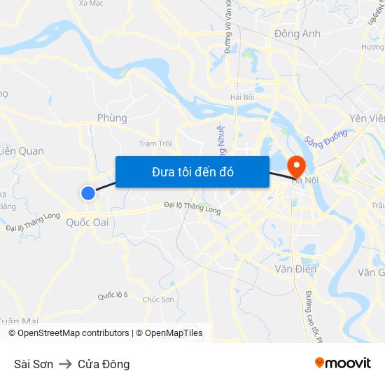 Sài Sơn to Cửa Đông map