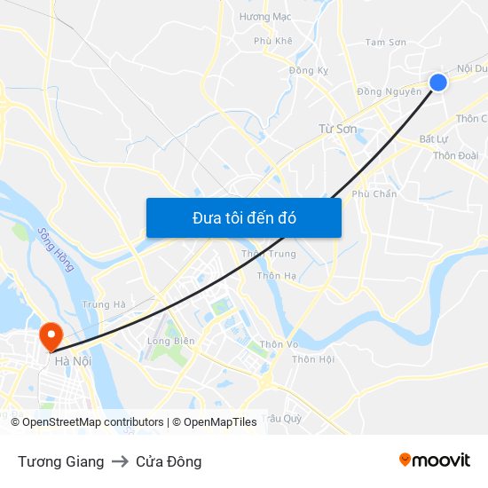 Tương Giang to Cửa Đông map