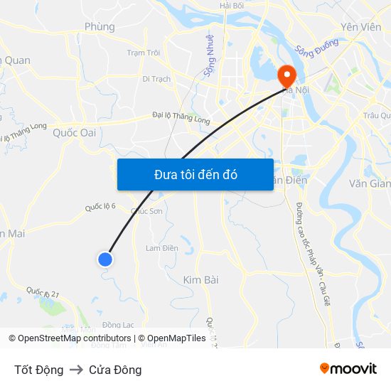 Tốt Động to Cửa Đông map