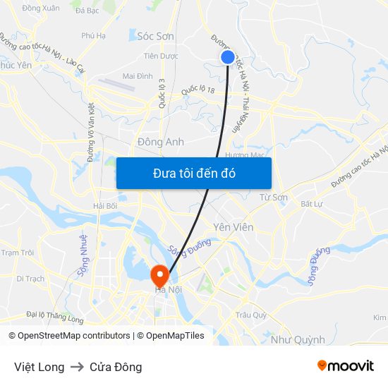 Việt Long to Cửa Đông map