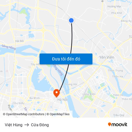 Việt Hùng to Cửa Đông map