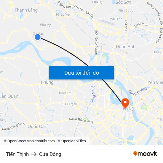 Tiến Thịnh to Cửa Đông map