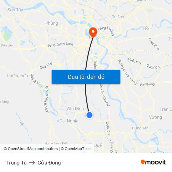 Trung Tú to Cửa Đông map
