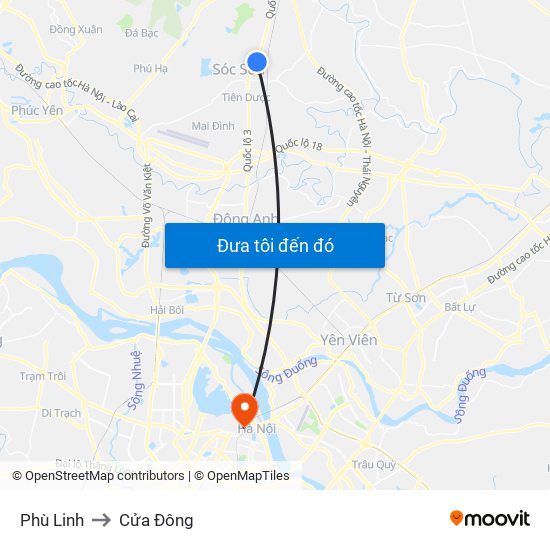 Phù Linh to Cửa Đông map