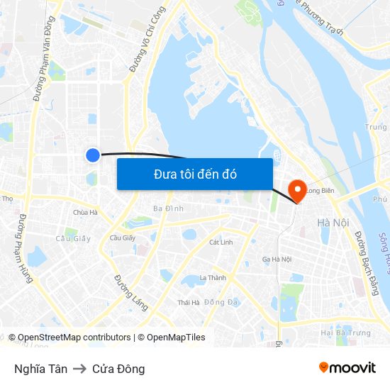 Nghĩa Tân to Cửa Đông map