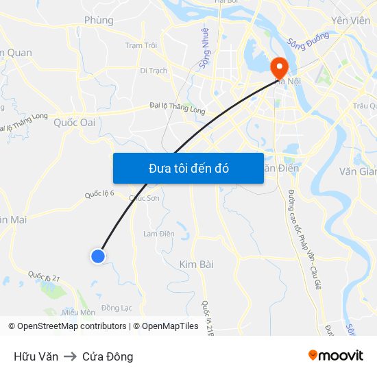 Hữu Văn to Cửa Đông map