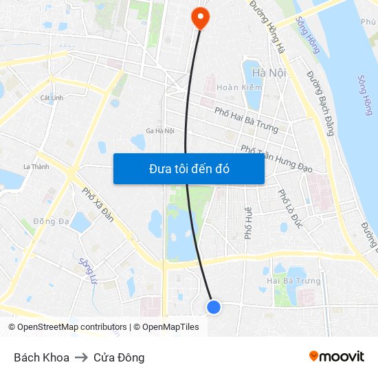 Bách Khoa to Cửa Đông map