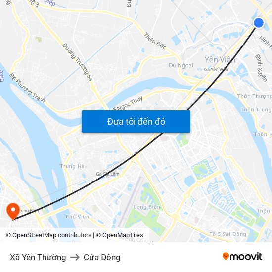 Xã Yên Thường to Cửa Đông map