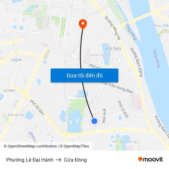 Phường Lê Đại Hành to Cửa Đông map