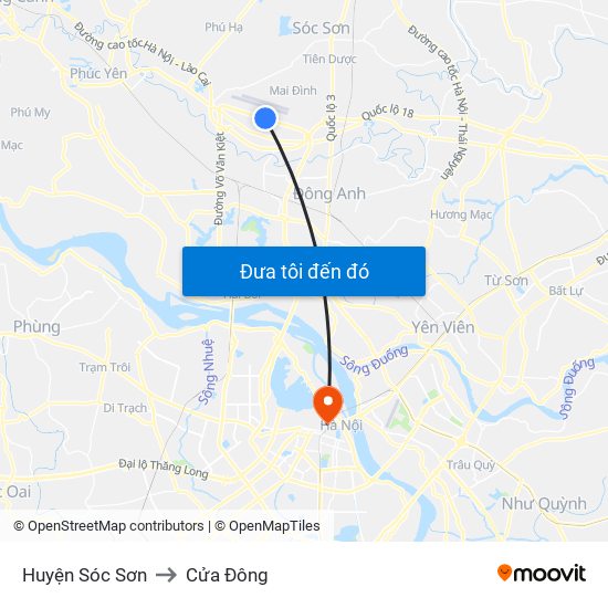 Huyện Sóc Sơn to Cửa Đông map