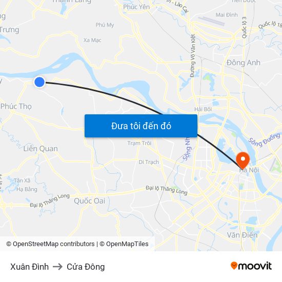 Xuân Đình to Cửa Đông map