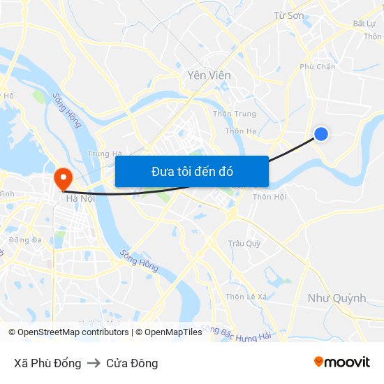 Xã Phù Đổng to Cửa Đông map