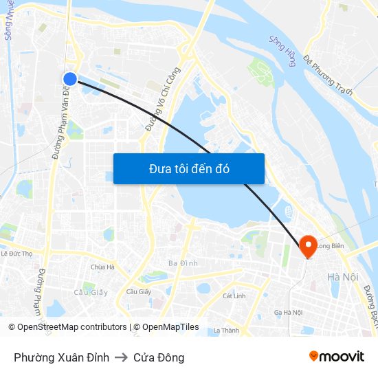 Phường Xuân Đỉnh to Cửa Đông map