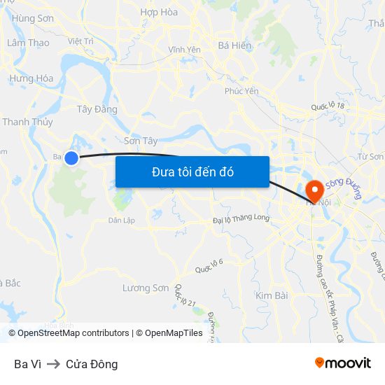 Ba Vì to Cửa Đông map