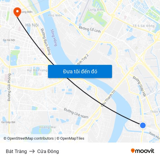 Bát Tràng to Cửa Đông map