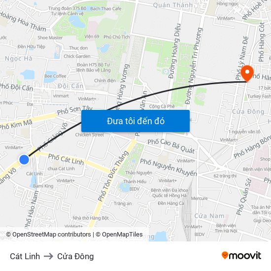 Cát Linh to Cửa Đông map