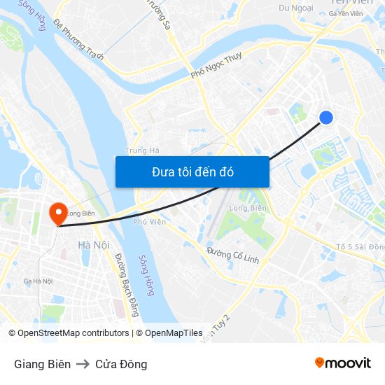 Giang Biên to Cửa Đông map